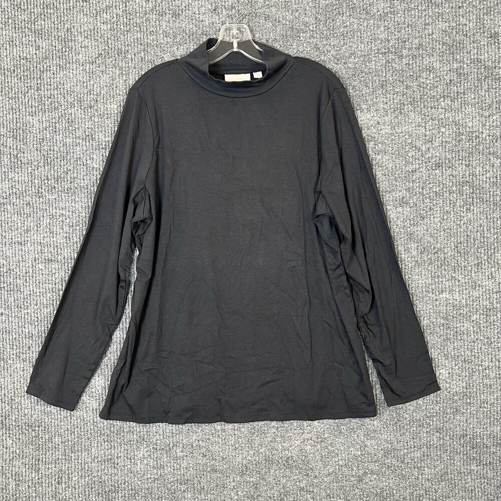 Belle by Kim Gravel TripleLuxe Micro Rib Mock Neck Top Black Womens Size XL - Picture 2 of 10